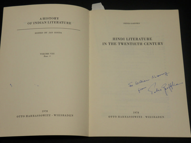 1978 A HISTORY OF INDIAN LITERATURE BOOK INSCRIBED BY PETER GAEFFKE - D 592