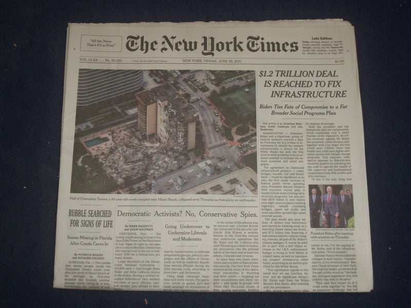 2021 JUNE 25 NEW YORK TIMES -$1.2 TRILLION DEAL IS REACHED TO FIX INFRASTRUCTURE