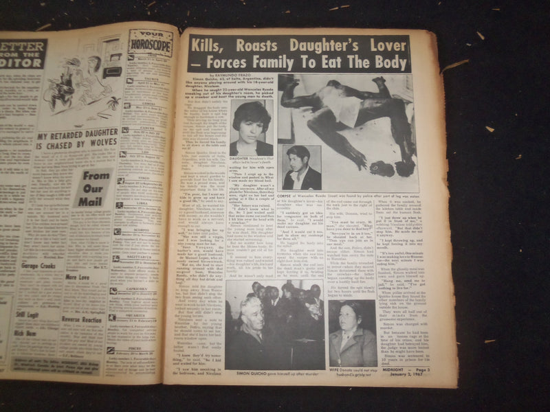 1967 JANUARY 2 MIDNIGHT NEWSPAPER - DAD ROASTS DAUGHTER'S LOVER - NP 7373