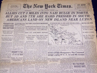 1945 JAN 6 NEW YORK TIMES - ALLIES CUT 3 MILES INTO NAZI BULGE IN NORTH - NT 623