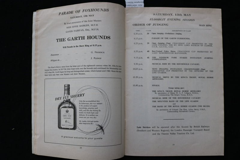 1961 MAY 11 ROYAL WINDSOR HORSE SHOW PROGRAM - HOME PARK WINDSOR CASTLE - K 1850