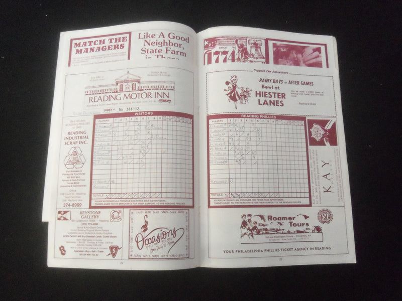 1985 READING PHILLIES SOUVENIR PROGRAM - GLEN FALLS WHITE SOX - B 431B