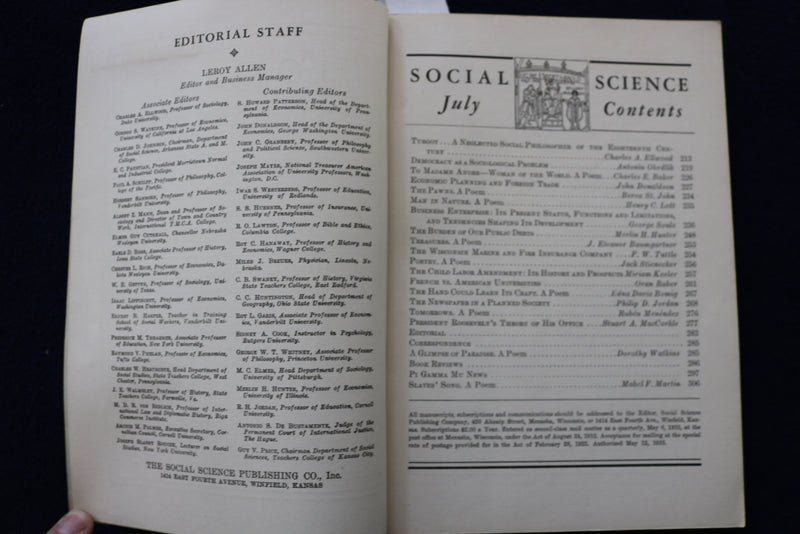1935 JULY SOCIAL SCIENCE QUARTERLY SOFTCOVER BOOK - K 1453
