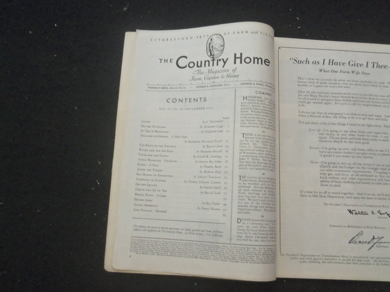 1931 NOVEMBER THE COUNTRY HOME MAGAZINE - BABY CHEF AND TURKEY COVER - B 1140E