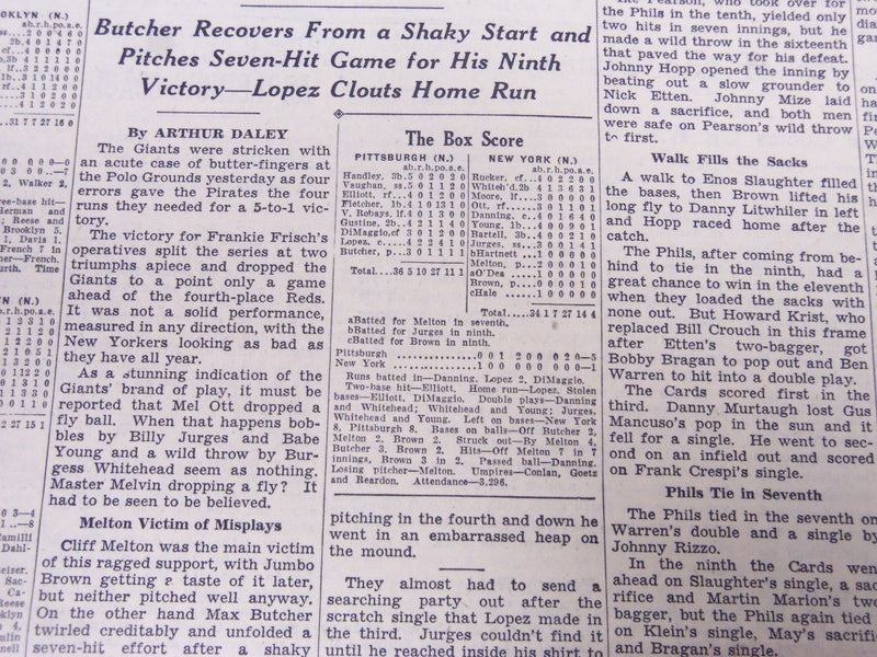 1941 JULY 16 NEW YORK TIMES - DIMAGGIO STREAK REACHES 55 - NT 5158