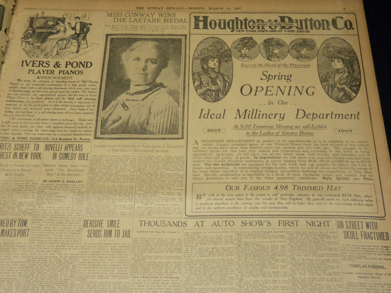 1907 MARCH 10 THE BOSTON HERALD - THOUSANDS AT AUTO SHOW'S FIRST NIGHT - BH 387