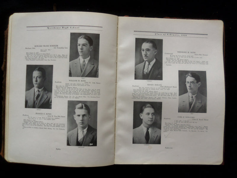 1926 JANUARY NORTHEAST HIGH SCHOOL CLASS RECORD LEATHER-PHILADELPHIA, PA-YB 3376