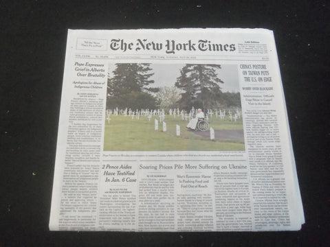 2022 JULY 26 NEW YORK TIMES - CHINA'S POSTURE ON TAIWAN PUTS THE U.S. ON EDGE