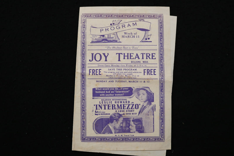1940'S JOY THEARE PROGRAM - LOT OF 4 - BELZONI, MISSISSIPPI - K 2816