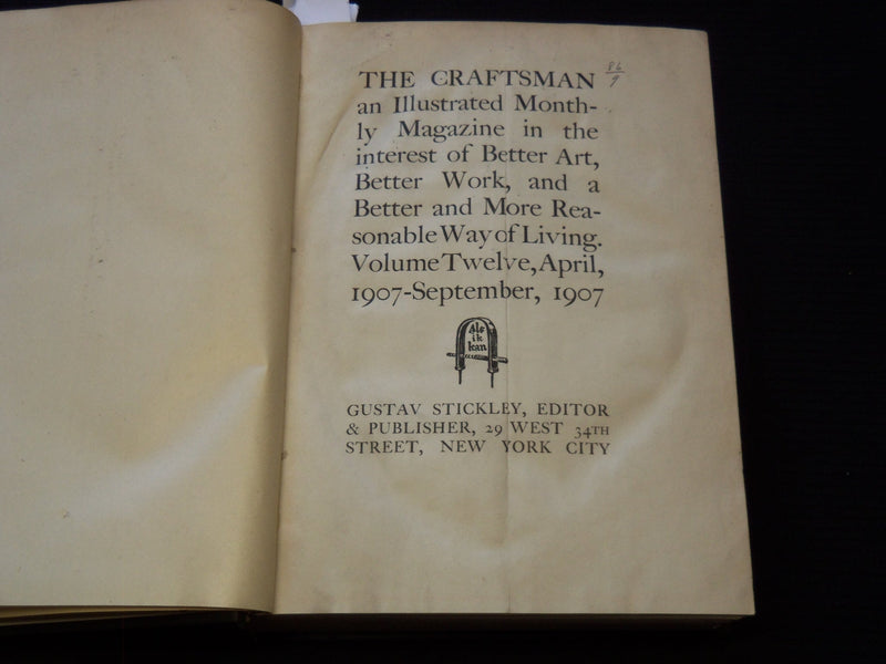 1907 APRIL-1909 SEPTEMBER THE CRAFTSMAN MAGAZINE BOUND VOLUME - KD 7894