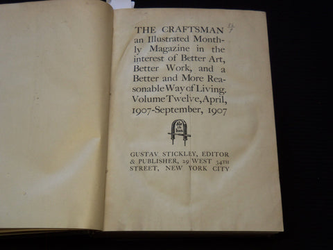 1907 APRIL-1909 SEPTEMBER THE CRAFTSMAN MAGAZINE BOUND VOLUME - KD 7894