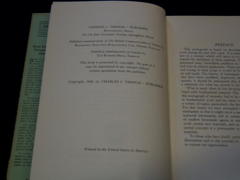 1948 HEMOSTATIC AGENTS HARDCOVER BOOK BY SEEGERS & SHARP - KD 7874