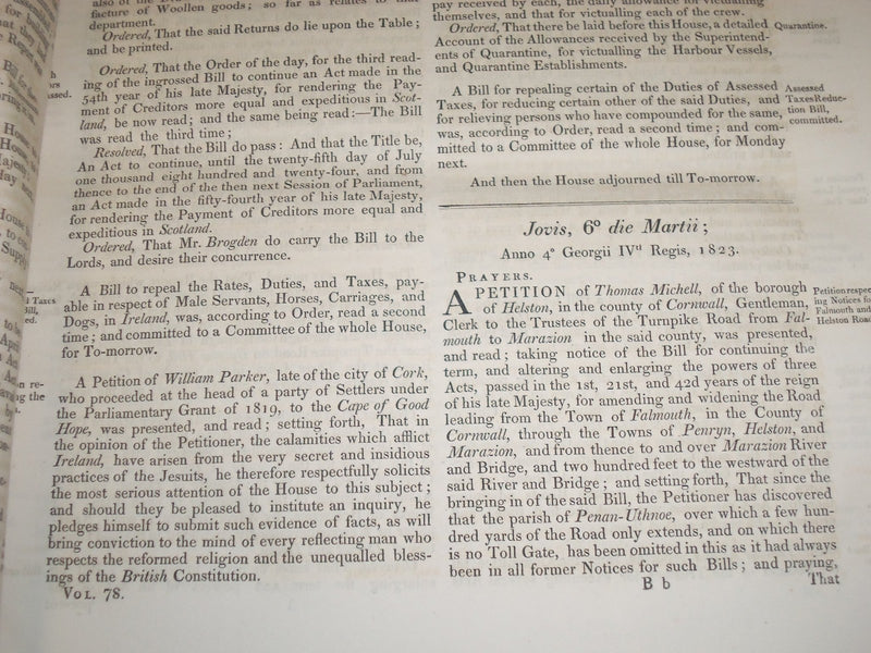 1823 JOURNALS OF THE HOUSE OF COMMONS - KING GEORGE IV 4TH YEAR REIGN - KD 4H
