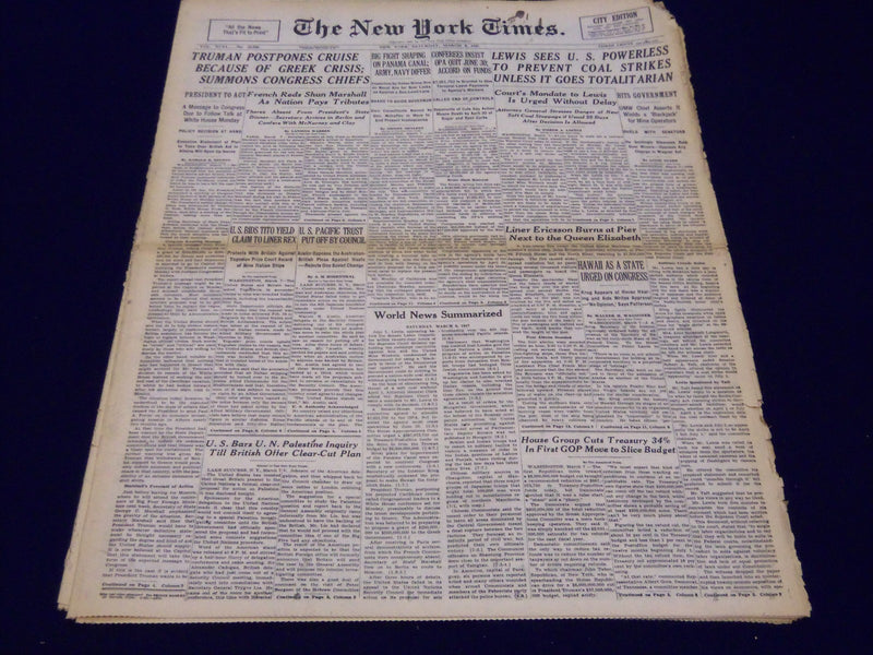 1947 MARCH 8 NEW YORK TIMES - LEWIS SEES U. S. POWERLESS - COAL STRIKES - NT 159