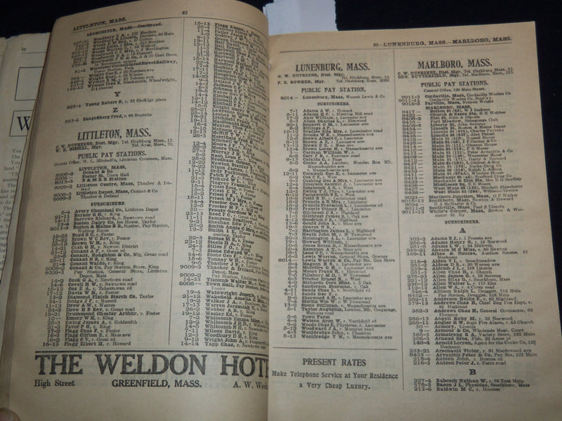 1909 NEW ENGLAND TELEPHONE & TELEGRAPH CO. WEST CENTRAL PHONE BOOK - J 8817