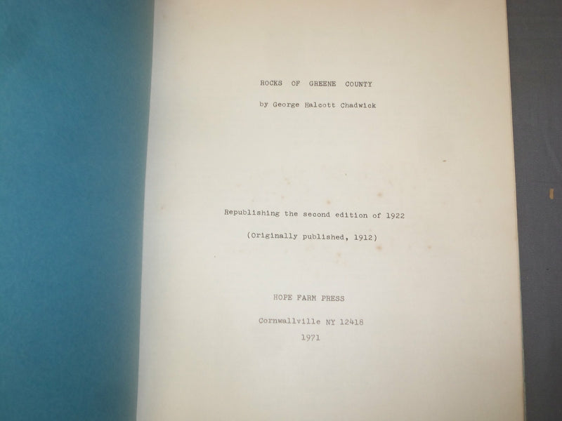 1922 ROCKS OF GREENE COUNTY BY GEORGE CHADWICK - REPUBLISHED IN 1971 - J 4948