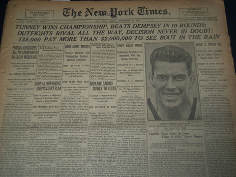 1926 SEPT 24 NEW YORK TIMES - TUNNEY WINS CHAMPIONSHIP BEATS DEMPSEY - NT 7563