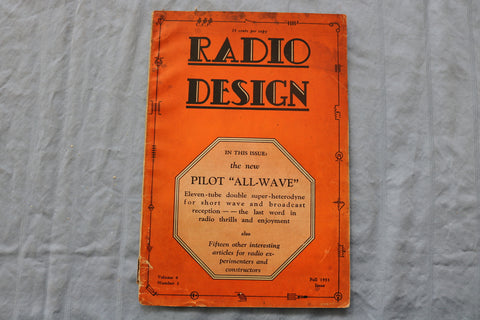 1931 FALL RADIO DESIGN SOFTCOVER HANDBOOK - PILOT ALL-WAVE - K 322