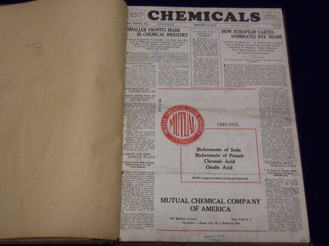 1933 JAN-DEC CHEMICALS MAGAZINE BOUND VOLUME PRICE TRENDS IMPORTS ADS - KD 661