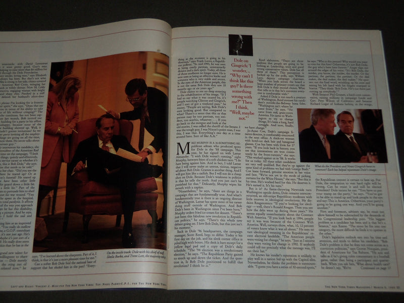 1995 MARCH 5 NEW YORK TIMES MAGAZINE SECTION - BOB DOLE COVER - J 3143