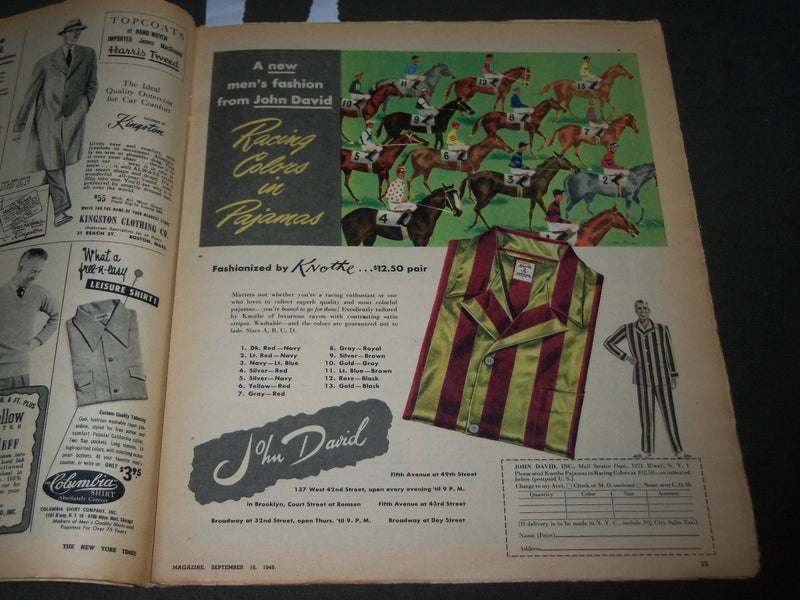 1949 SEPTEMBER 18 NEW YORK TIMES MAGAZINE SECTION - SNYDER & ACHESON - J 3036
