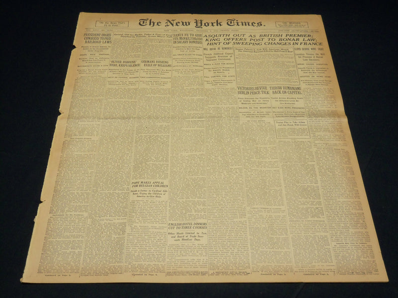 1916 DECEMBER 6 NEW YORK TIMES - ASQUITH OUT AS BRITISH PREMIER - NT 8628