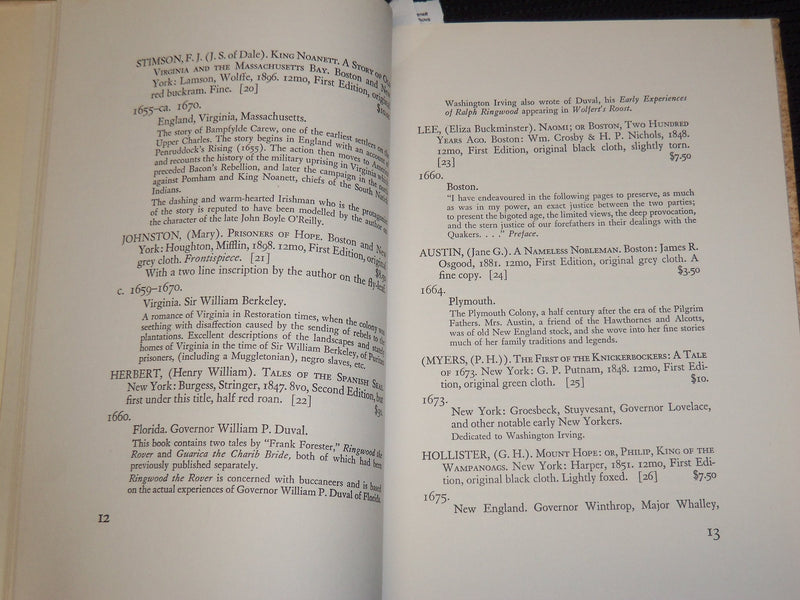 1940'S SCRIBNER BOOK STORE CATALOGUE NO. 115 - AMERICAN HISTORICAL NOVELS - K 21