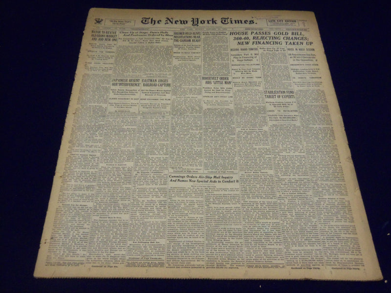 1934 JANUARY 21 NEW YORK TIMES - HOUSE PASSES GOLD BILL 360-40 - NT 1696