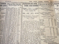 1921 SEPTEMBER 10 NEW YORK TIMES - RUTH HITS HIS 54TH TYING 1920 RECORD- NT 5479
