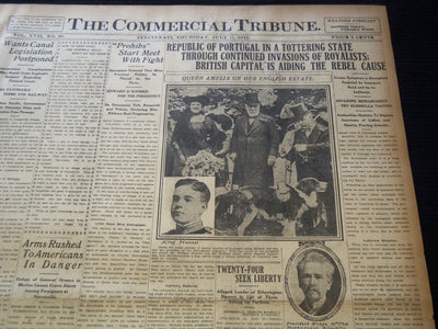 1912 JULY 11 COMMERCIAL TRIBUNE NEWSPAPER - PORTUGAL IN TOTTERING STATE- NT 9418