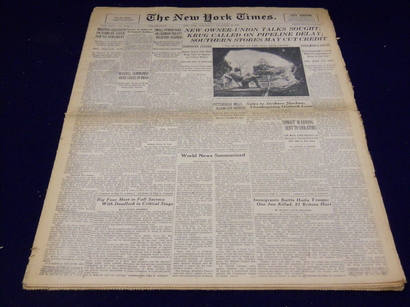 1946 NOVEMBER 27 NEW YORK TIMES - ALL QUIET AT COAL MINE FRONT - NT 2960