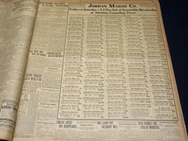 1907 MARCH 1 THE BOSTON HERALD - DID COUNCILMAN SACKS VOTE ON ORDER - BH 389