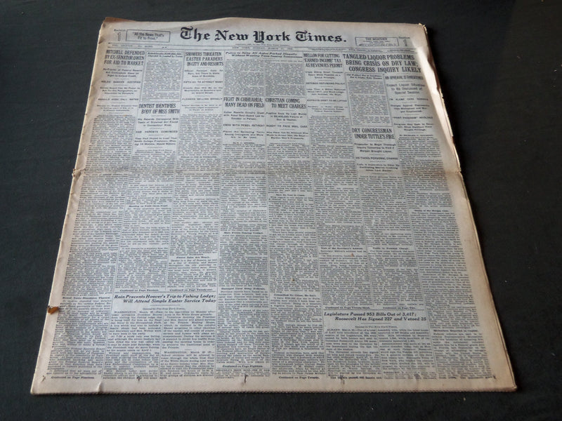 1929 MARCH 31 NEW YORK TIMES - TANGLED LIQUOR PROBLEMS BRING CRISIS - NT 7181