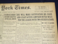 1920 JULY 10 NEW YORK TIMES - COX WILL MAKE RATIFICATION HIS ISSUE - NT 9326