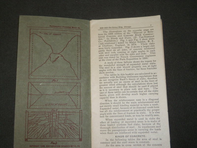 1908 NORTHWESTERN EXPANDED METAL CO. ROOF AND FLOOR SLABS GUIDE BOOK - J 3634