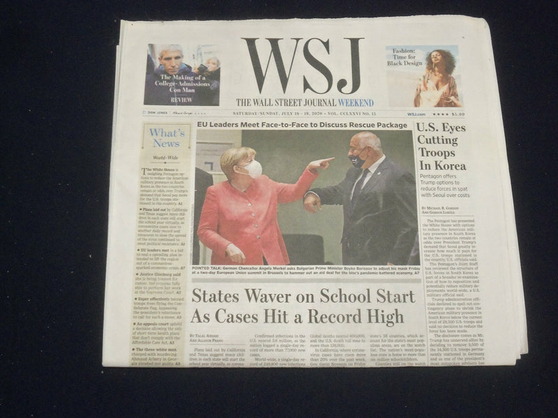 2020 JULY 18-19 WALL STREET JOURNAL NEWSPAPER - STATES WAVER ON SCHOOL START
