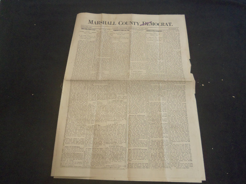 1913 JUNE 5 MARSHALL COUNTY DEMOCRAT NEWSPAPER - NP 5758