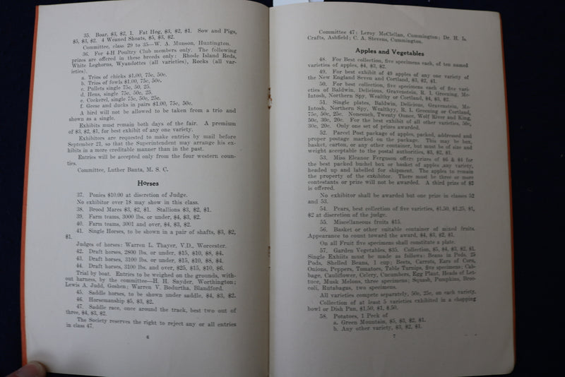 1938 SEP 27-28 HILLSIDE AGRICULTURAL SOCIETY PREMIUM LIST SOFTCOVER BOOK- K 1371
