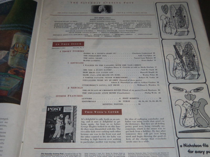 1951 SEPT 1 THE SATURDAY EVENING POST MAGAZINE - ILLUSTRATED COVER - SP 1882