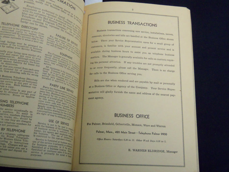 1939 MARCH PALMER DISTRICT TELEPHONE DIRECTORY - MASSACHUSETTS - J 8807