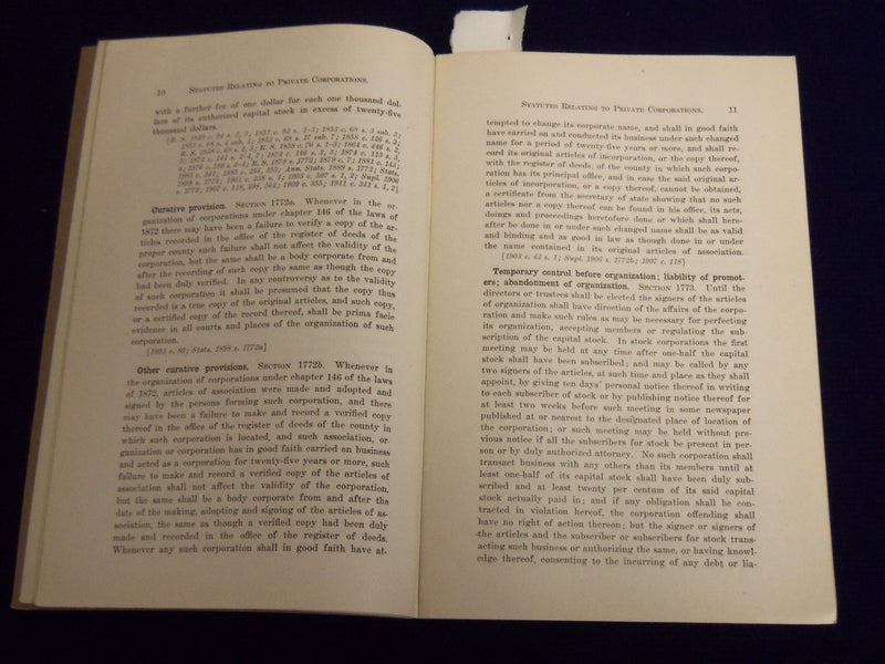 1913 AUGUST STATUTES OF WISCONSIN PRIVATE CORPORATIONS PREPARED BY DONALD- K 511