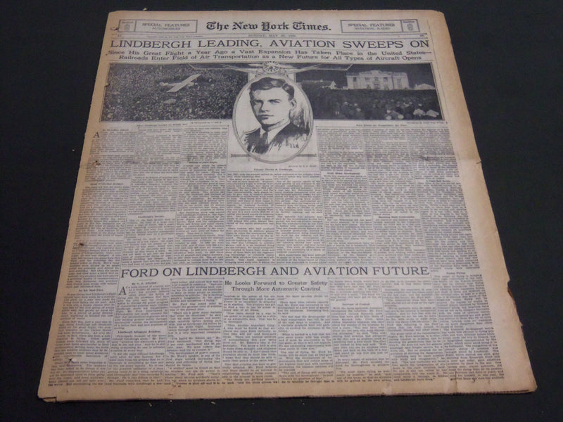 1928 MAY 20 NY TIMES SPECIAL FEATURES LINDBERGH LEADING AVIATION SWEEPS- NT 7078