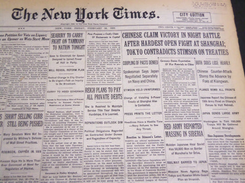 1932 FEBRUARY 26 NEW YORK TIMES - CHINESE CLAIM VICTORY AT SHANGHAI - NT 4766
