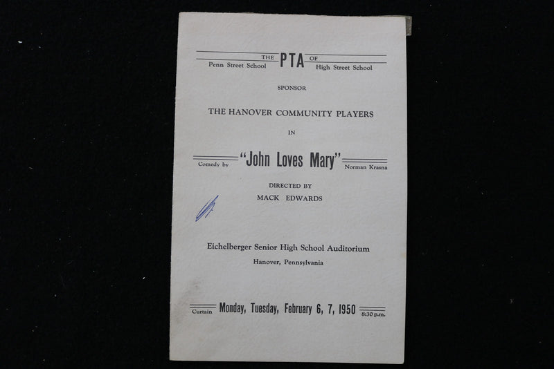 1950 FEBRUARY JOHN LOVES MARY PROGRAM - HANOVER, PENNSYLVANIA - K 2800