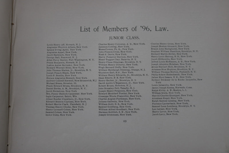 1896 THE VIOLET NEW YORK UNIVERSITY YEARBOOK - YB 3591