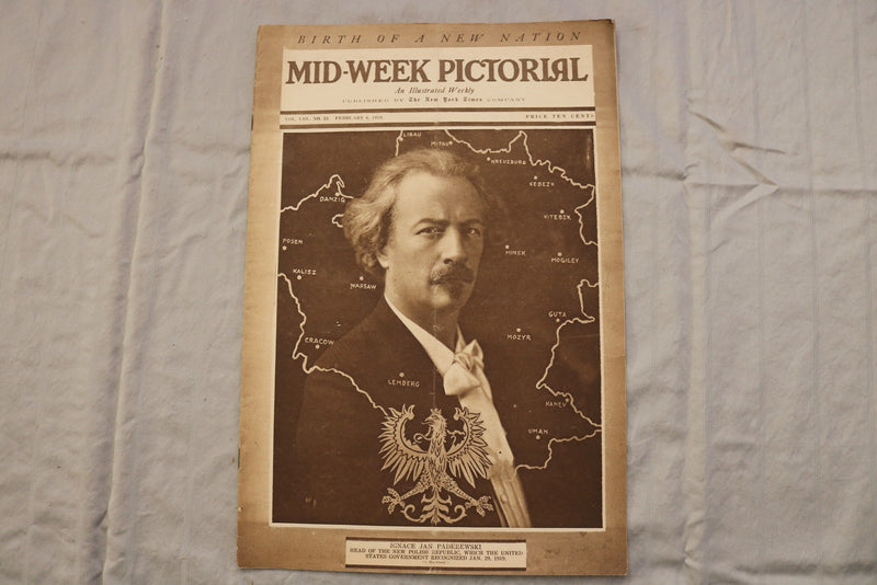 1919 FEB 6 MID-WEEK PICTORIAL MAGAZINE SECTION - IGNACE JAN PADEREWSKI - NP 9268