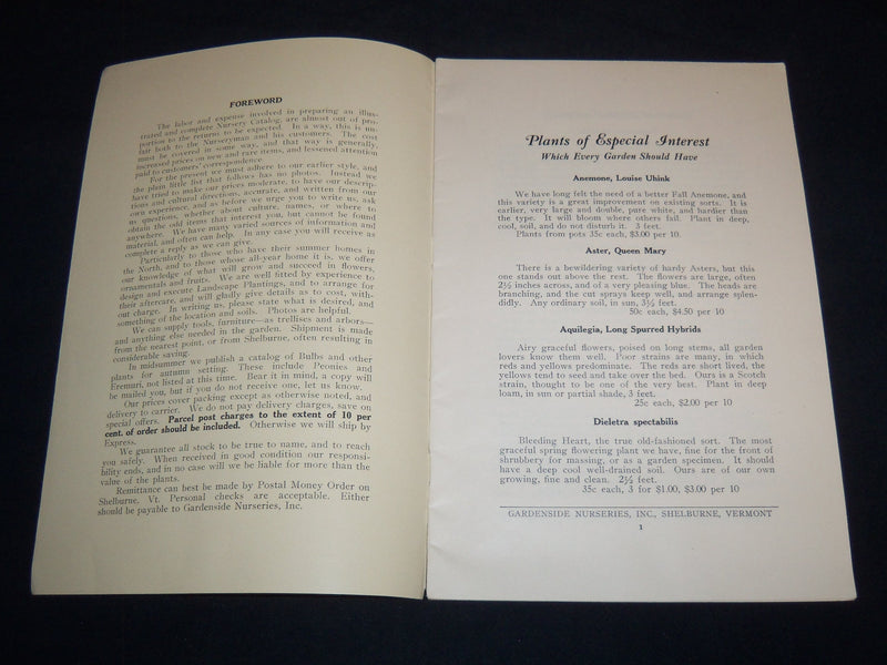 1928 GARDENSIDE NURSERIES INC. CATALOG - SHELBURNE, VERMONT - J 8506