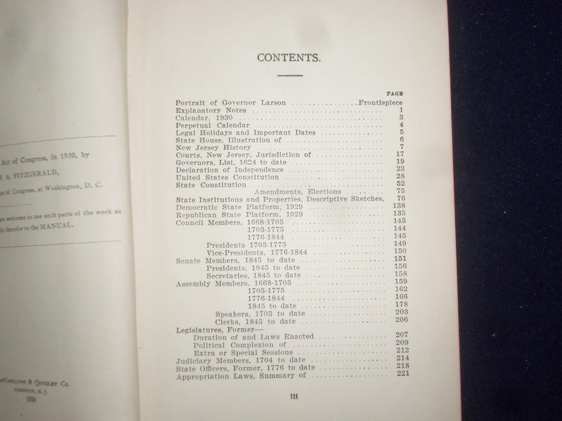 1950 FITZGERALD'S LEGISLATIVE MANUAL STATE OF NEW JERSEY HARDCOVER BOOK- KD 9117