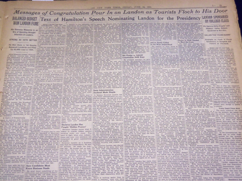1935 JUNE 12 NEW YORK TIMES - REPUBLICANS NAME LANDON UNANIMOUSLY - NT 1936
