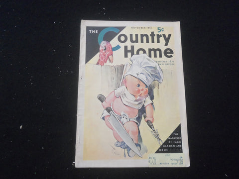1931 NOVEMBER THE COUNTRY HOME MAGAZINE - BABY CHEF AND TURKEY COVER - B 1140E